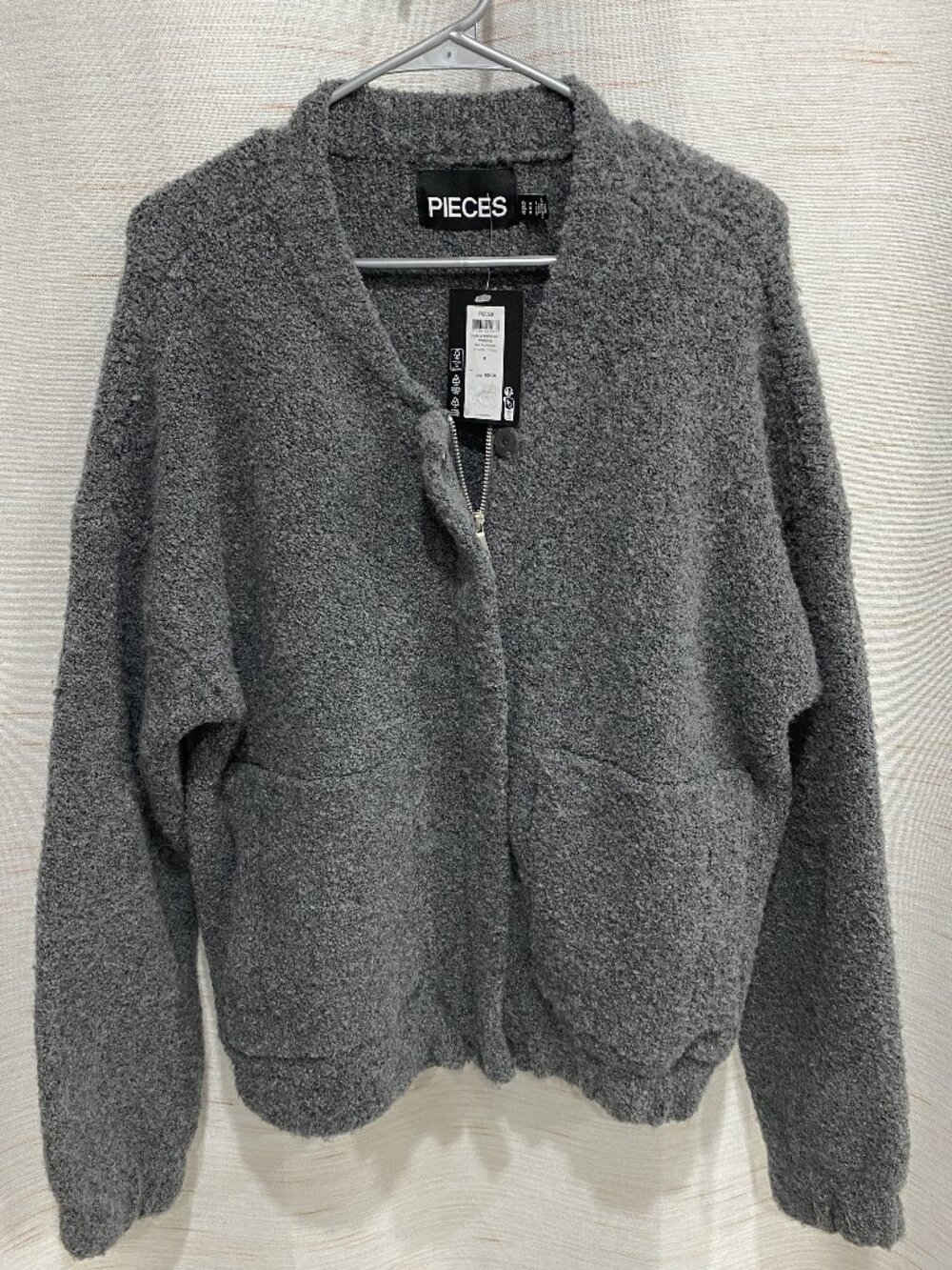 Pieces Zipped Knit Bomber Jacket Grey Medium Womens (Reg:$109) (235)